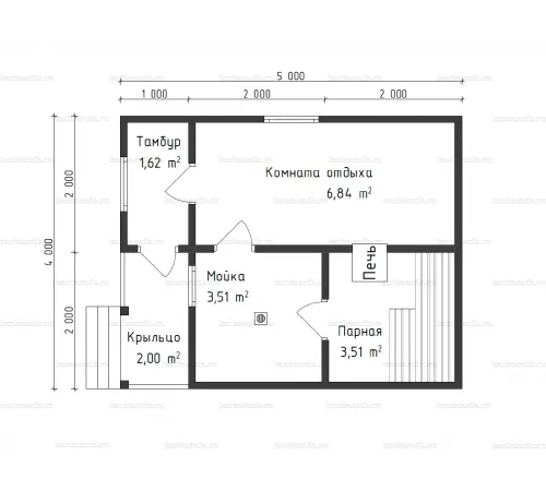 Баня с тамбуром 4х5 -  Проект КБ11