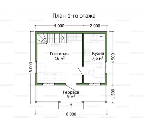 Компактный каркасный дом 6х6 -  Проект КД135